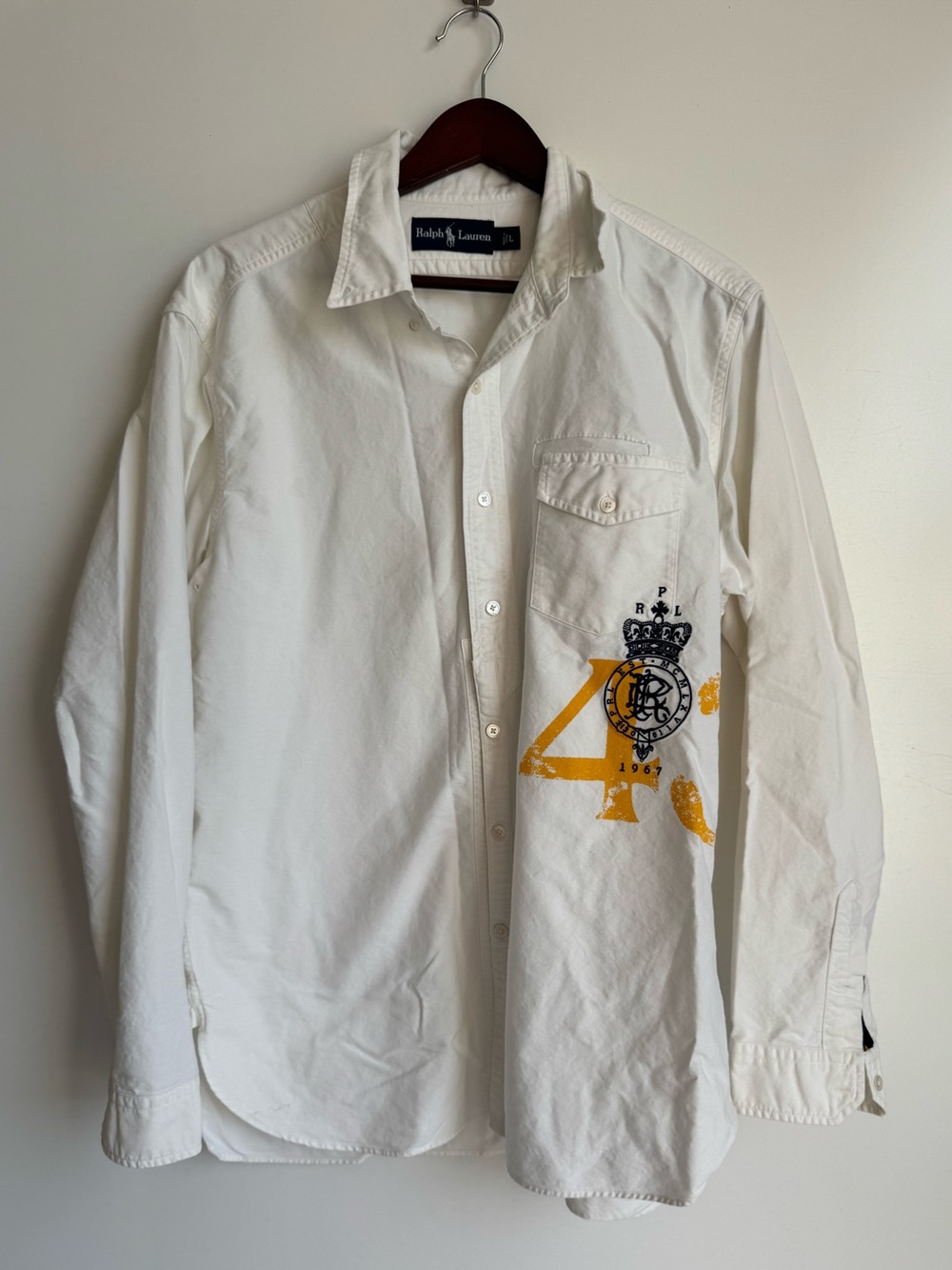 Ralph Lauren Vintage Button Down Rugby Crest White Classic Preppy Men Large